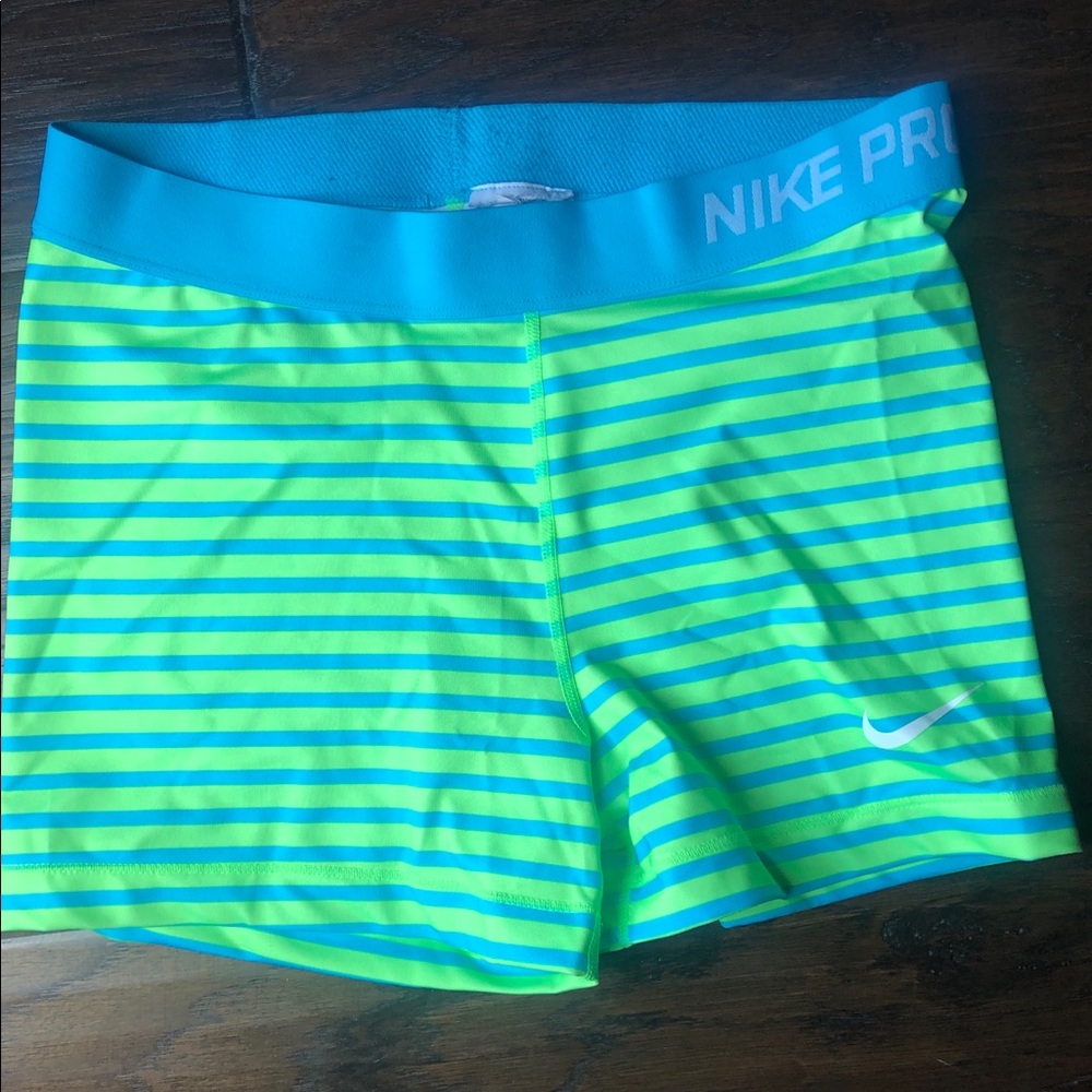 Green & Blue striped Nike Pro Shorts